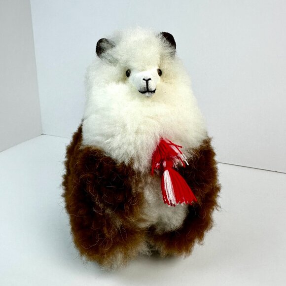 Handmade Stuffed Llama – 100% Natural Llama Wool, Brown & Ivory, Made in Peru - Picture 6 of 12